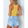 imageREORIA Womens Trendy Sexy Scoop Neck Racerback Tank Top Button Down BodysuitsMustard Yellow