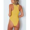 imageREORIA Womens Trendy Sexy Scoop Neck Racerback Tank Top Button Down BodysuitsMustard Yellow