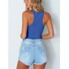 imageREORIA Womens Trendy Sexy Scoop Neck Racerback Tank Top Button Down BodysuitsRoyal Blue