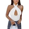 imageREORIA Butsmooth Womens Trendy Sexy Criss Cross Halter Neck Sleeveless Thong Bodysuits Tops ClubwearWhite