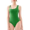 imageREORIA Womens Asymmetrical Shoulder Strap Bodysuit Y2K Sexy OnePiece Sleeveless 2025 SpringSummer Designer CollectionKelly Green
