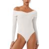 imageREORIA Womens Long Sleeve ObliqueShoulder Double Layer Ruched Sexy Bodysuit 2025 FallWinter Designer CollectionOffwhite