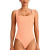 imageREORIA Womens Square Neck Body Suit Sleeveless Sexy Mesh Ruched Bodysuits Tank Tops 2025 SpringSummer Designer CollectionPeach Nectar