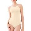 imageREORIA Womens Tie Strap Halter Bodysuit Sleeveless Round Neck tank tops bodysuit Outfit 2025 SpringSummer CollectionButtercream