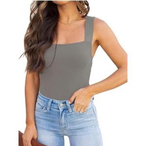 imageREORIA Butsmooth Womens Basic Sexy Square Neck Sleeveless Tank Tops Bodysuits ClubwearDeep Grey