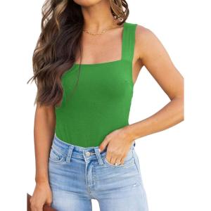 imageREORIA Butsmooth Womens Basic Sexy Square Neck Sleeveless Tank Tops Bodysuits ClubwearGreen