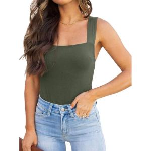 imageREORIA Butsmooth Womens Basic Sexy Square Neck Sleeveless Tank Tops Bodysuits ClubwearGrey Green