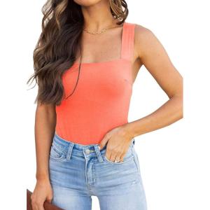 imageREORIA Butsmooth Womens Basic Sexy Square Neck Sleeveless Tank Tops Bodysuits ClubwearNeon Pink