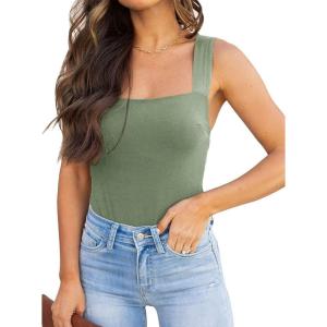 imageREORIA Butsmooth Womens Basic Sexy Square Neck Sleeveless Tank Tops Bodysuits ClubwearOlive Green