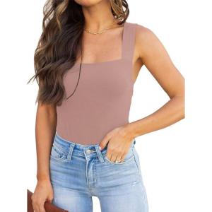imageREORIA Butsmooth Womens Basic Sexy Square Neck Sleeveless Tank Tops Bodysuits ClubwearPantone