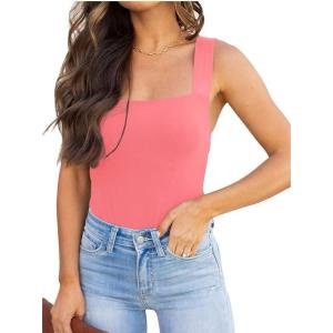 imageREORIA Butsmooth Womens Basic Sexy Square Neck Sleeveless Tank Tops Bodysuits ClubwearPeach Pink