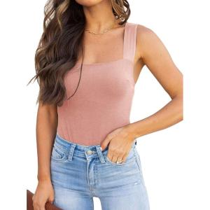 imageREORIA Butsmooth Womens Basic Sexy Square Neck Sleeveless Tank Tops Bodysuits ClubwearPink