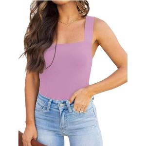 imageREORIA Butsmooth Womens Basic Sexy Square Neck Sleeveless Tank Tops Bodysuits ClubwearViolet