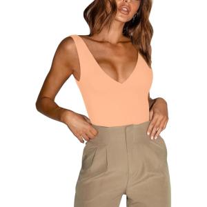 imageREORIA Butsmooth Womens Trendy Sexy Plunge Deep V Neck Sleeveless V Backless Going Out Tank Bodysuits TopsPeach Fuzz