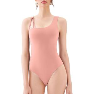 imageREORIA Womens Asymmetrical Shoulder Strap Bodysuit Y2K Sexy OnePiece Sleeveless 2025 SpringSummer Designer CollectionPink Dolphin
