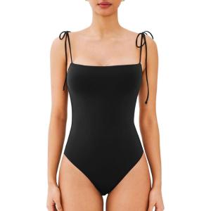 imageREORIA Womens Bodysuit Shoulder Strap Bodysuit Sleeveless Outfit 2025 SpringSummer Designer CollectionBlack Onyx
