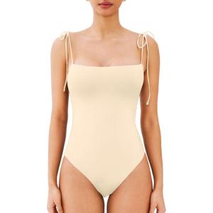 imageREORIA Womens Bodysuit Shoulder Strap Bodysuit Sleeveless Outfit 2025 SpringSummer Designer CollectionButtercream
