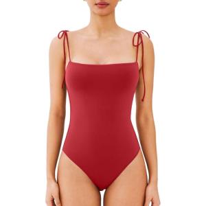 imageREORIA Womens Bodysuit Shoulder Strap Bodysuit Sleeveless Outfit 2025 SpringSummer Designer CollectionRibbon Red