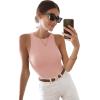 imageREORIA Butsmooth Womens Basic Sexy Sleeveless Racer Back Halter Neck Bodysuit Tank TopsPink