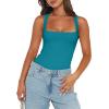 imageREORIA Butsmooth Womens Sexy Sleeveless Square Neck Double Lined Basic Bodysuit Tank TopsAcid Blue