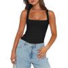 imageREORIA Butsmooth Womens Sexy Sleeveless Square Neck Double Lined Basic Bodysuit Tank TopsBlack