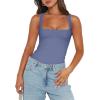 imageREORIA Butsmooth Womens Sexy Sleeveless Square Neck Double Lined Basic Bodysuit Tank TopsBlue Nova