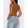 imageREORIA Butsmooth Womens Sexy Sleeveless Square Neck Double Lined Basic Bodysuit Tank TopsBrown