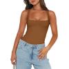 imageREORIA Butsmooth Womens Sexy Sleeveless Square Neck Double Lined Basic Bodysuit Tank TopsBrown