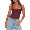imageREORIA Butsmooth Womens Sexy Sleeveless Square Neck Double Lined Basic Bodysuit Tank TopsBurgundy