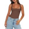 imageREORIA Butsmooth Womens Sexy Sleeveless Square Neck Double Lined Basic Bodysuit Tank TopsCoffee