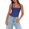 imageREORIA Butsmooth Womens Sexy Sleeveless Square Neck Double Lined Basic Bodysuit Tank TopsDark Blue