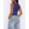 imageREORIA Butsmooth Womens Sexy Sleeveless Square Neck Double Lined Basic Bodysuit Tank TopsDark Blue