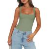 imageREORIA Butsmooth Womens Sexy Sleeveless Square Neck Double Lined Basic Bodysuit Tank TopsDark Green