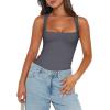 imageREORIA Butsmooth Womens Sexy Sleeveless Square Neck Double Lined Basic Bodysuit Tank TopsDeep Grey