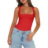 imageREORIA Butsmooth Womens Sexy Sleeveless Square Neck Double Lined Basic Bodysuit Tank TopsFlame Scarlet