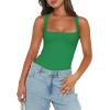 imageREORIA Butsmooth Womens Sexy Sleeveless Square Neck Double Lined Basic Bodysuit Tank TopsGreen
