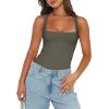 imageREORIA Butsmooth Womens Sexy Sleeveless Square Neck Double Lined Basic Bodysuit Tank TopsGrey Green