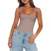 imageREORIA Butsmooth Womens Sexy Sleeveless Square Neck Double Lined Basic Bodysuit Tank TopsKhaki