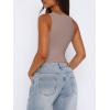 imageREORIA Butsmooth Womens Sexy Sleeveless Square Neck Double Lined Basic Bodysuit Tank TopsKhaki