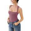 imageREORIA Butsmooth Womens Sexy Sleeveless Square Neck Double Lined Basic Bodysuit Tank TopsMasala