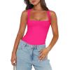 imageREORIA Butsmooth Womens Sexy Sleeveless Square Neck Double Lined Basic Bodysuit Tank TopsNeon Rose Red