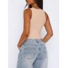 imageREORIA Butsmooth Womens Sexy Sleeveless Square Neck Double Lined Basic Bodysuit Tank TopsNude