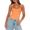 imageREORIA Butsmooth Womens Sexy Sleeveless Square Neck Double Lined Basic Bodysuit Tank TopsOrange