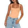 imageREORIA Butsmooth Womens Sexy Sleeveless Square Neck Double Lined Basic Bodysuit Tank TopsPeach Fuzz