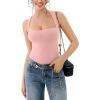 imageREORIA Butsmooth Womens Sexy Sleeveless Square Neck Double Lined Basic Bodysuit Tank TopsPink