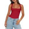 imageREORIA Butsmooth Womens Sexy Sleeveless Square Neck Double Lined Basic Bodysuit Tank TopsRed