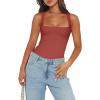 imageREORIA Butsmooth Womens Sexy Sleeveless Square Neck Double Lined Basic Bodysuit Tank TopsRusty Red