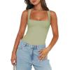 imageREORIA Butsmooth Womens Sexy Sleeveless Square Neck Double Lined Basic Bodysuit Tank TopsTender Green