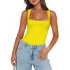 imageREORIA Butsmooth Womens Sexy Sleeveless Square Neck Double Lined Basic Bodysuit Tank TopsYellow
