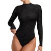 imageREORIA Womens Lace Crew Neck Bodysuits Long Sleeve Double Lined Going Out Fashion Tops 2024 TrendyBlack